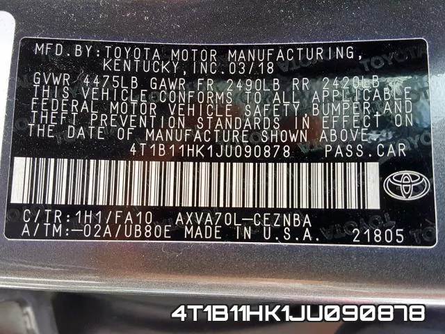 4T1B11HK1JU090878 фото 2