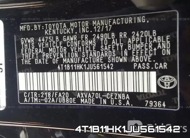 4T1B11HK1JU561542 фото 10