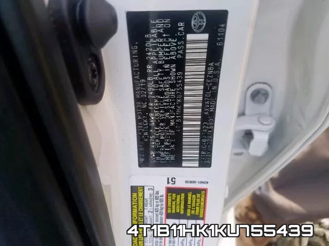 4T1B11HK1KU755439 фото 2