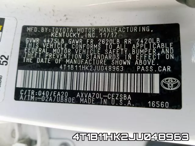 4T1B11HK2JU048963 фото 2