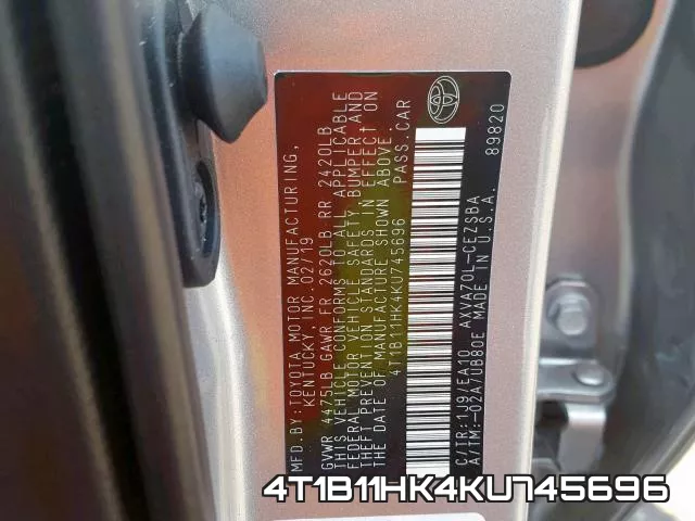 4T1B11HK4KU745696 фото 2