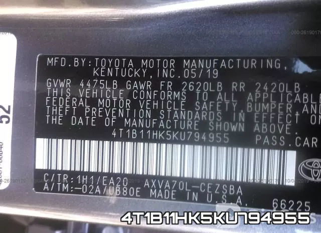 4T1B11HK5KU794955 фото 10