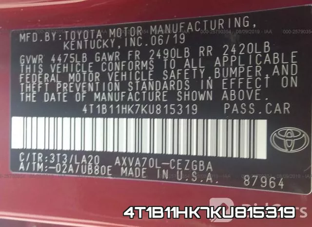 4T1B11HK7KU815319 фото 10