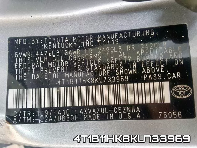 4T1B11HK8KU733969 фото 2