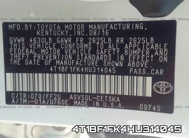 4T1BF1FK4HU314045 фото 10
