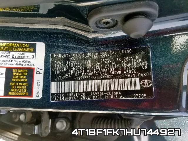 4T1BF1FK7HU744927 фото 2