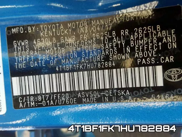4T1BF1FK7HU782884 фото 2
