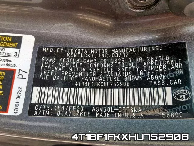 4T1BF1FKXHU752908 фото 2