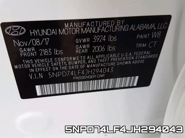 5NPD74LF4JH294043 фото 2