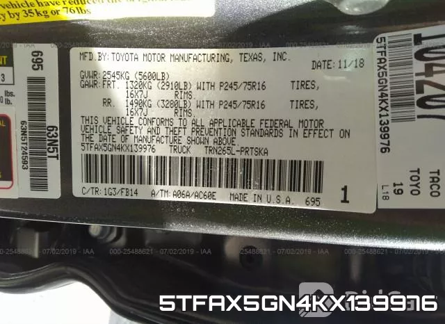 5TFAX5GN4KX139976 фото 9