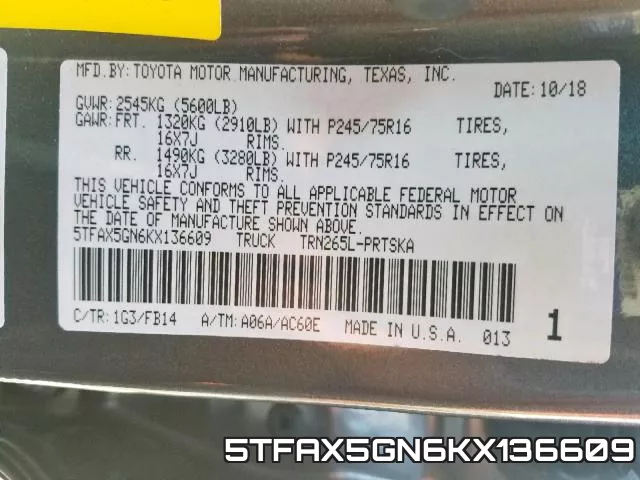 5TFAX5GN6KX136609 фото 2