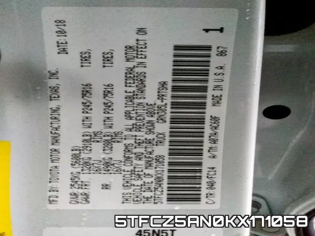 5TFCZ5AN0KX171058 фото 2