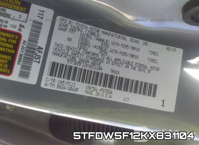 5TFDW5F12KX831104 фото 10