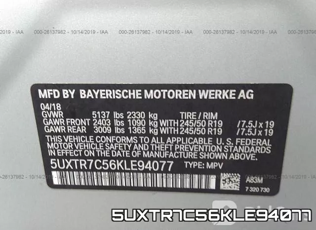 5UXTR7C56KLE94077 фото 9
