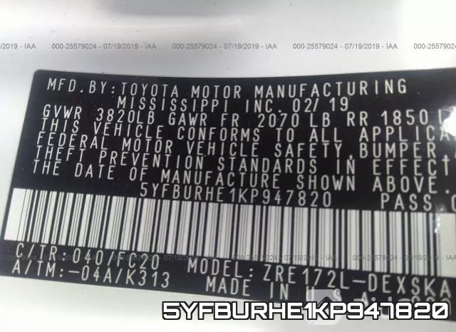 5YFBURHE1KP947820 фото 9
