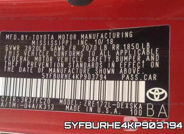 5YFBURHE4KP903794 фото 10