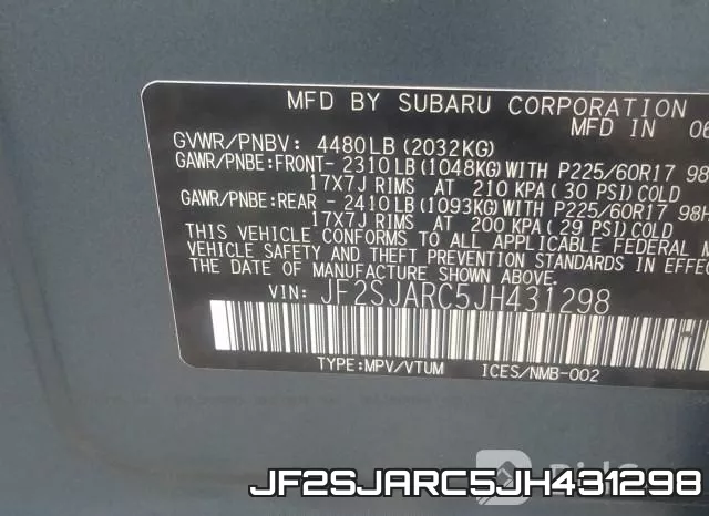 JF2SJARC5JH431298 фото 10