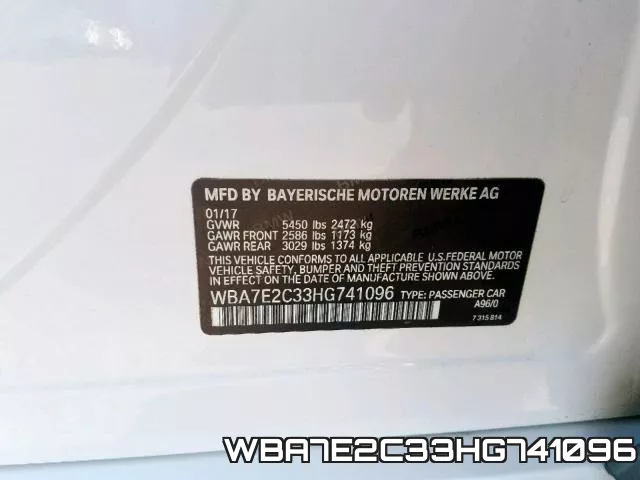 WBA7E2C33HG741096 фото 2