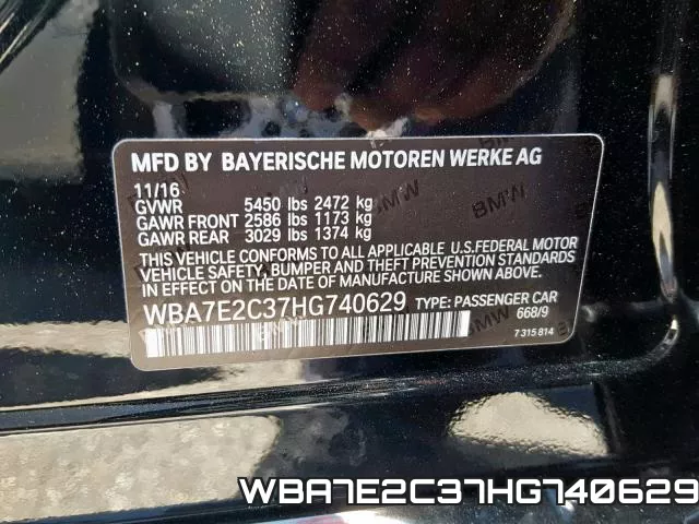 WBA7E2C37HG740629 фото 2