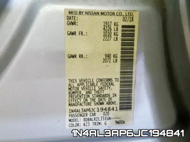 1N4AL3AP6JC194841 фото 2