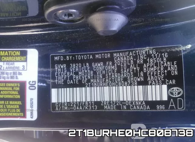 2T1BURHE0HC808738 фото 9