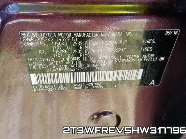 2T3WFREV5HW317796 фото 2