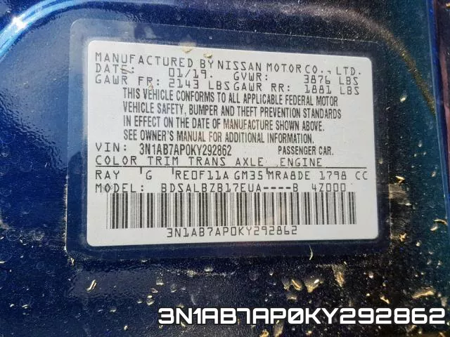 3N1AB7AP0KY292862 фото 2