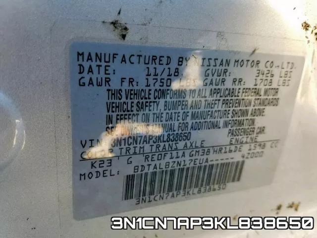 3N1CN7AP3KL838650 фото 2