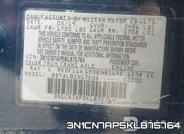 3N1CN7AP5KL875764 фото 10