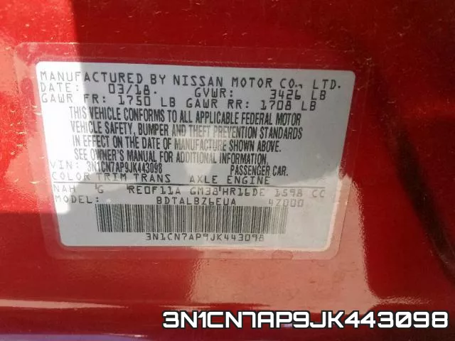 3N1CN7AP9JK443098 фото 2