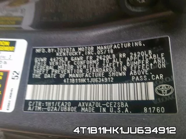 4T1B11HK1JU634912 фото 2