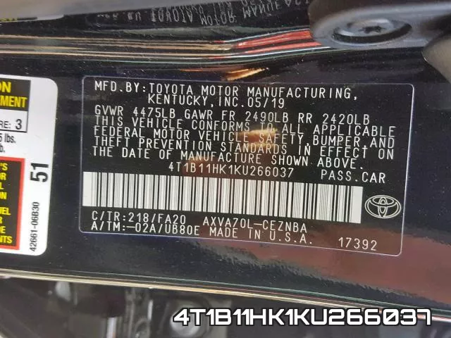 4T1B11HK1KU266037 фото 2
