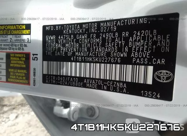 4T1B11HK5KU227676 фото 10