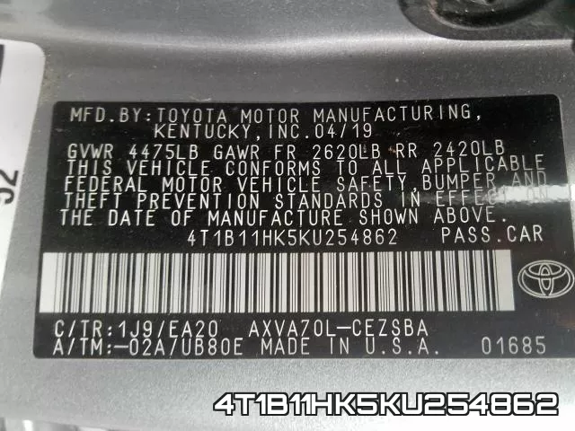 4T1B11HK5KU254862 фото 2