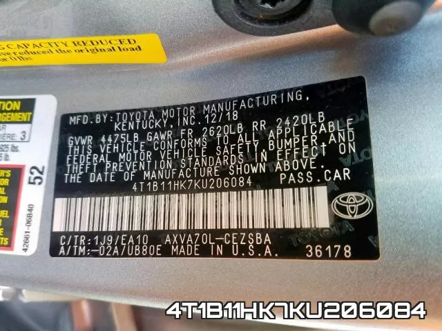 4T1B11HK7KU206084 фото 2