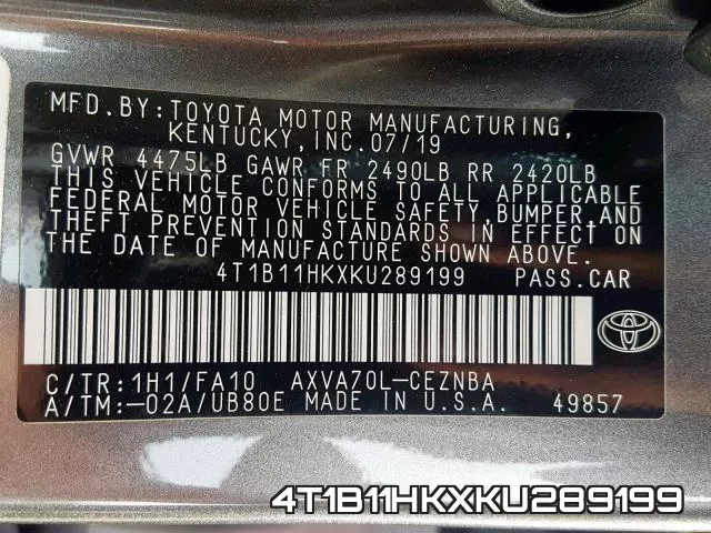 4T1B11HKXKU289199 фото 2