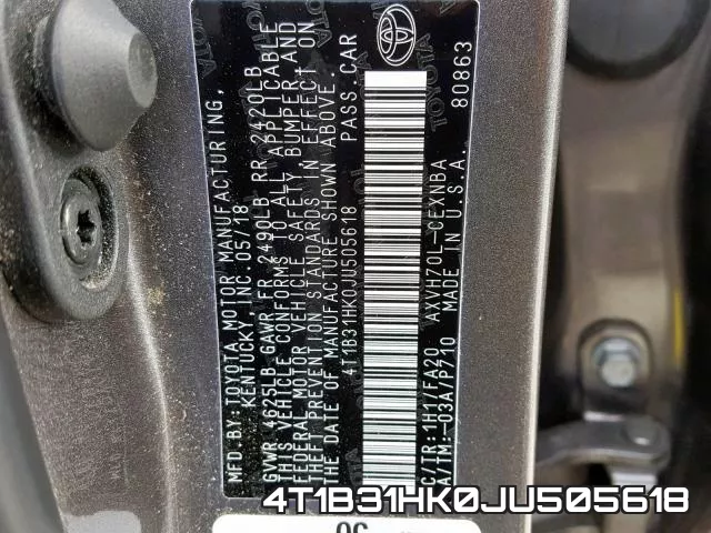 4T1B31HK0JU505618 фото 2