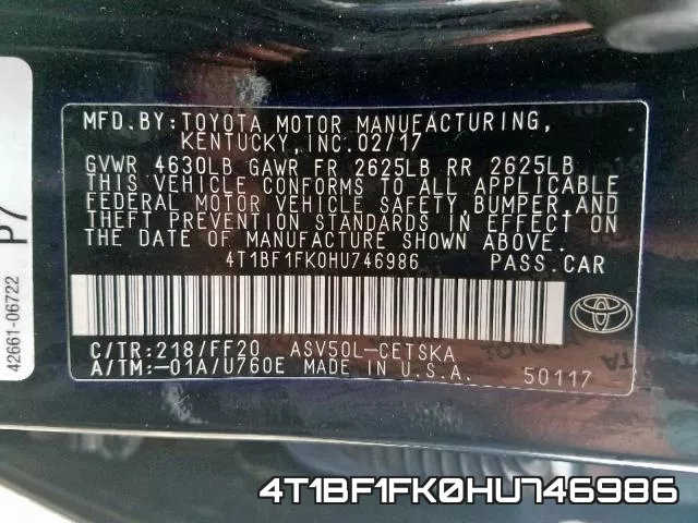 4T1BF1FK0HU746986 фото 2