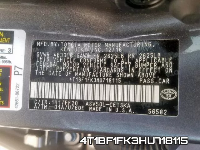 4T1BF1FK3HU718115 фото 2