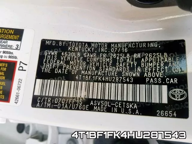 4T1BF1FK4HU287543 фото 2