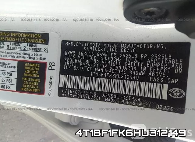 4T1BF1FK6HU312149 фото 10
