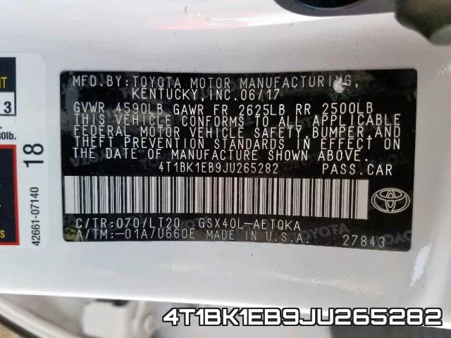 4T1BK1EB9JU265282 фото 2