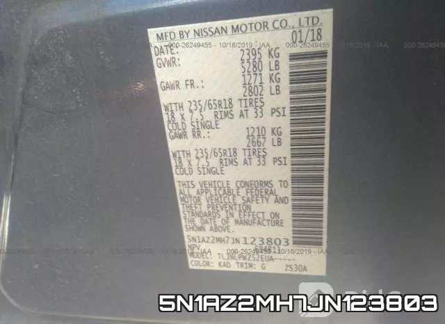5N1AZ2MH7JN123803 фото 10