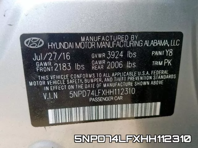 5NPD74LFXHH112310 фото 2
