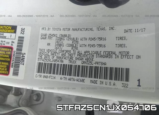 5TFAZ5CN1JX054706 фото 10
