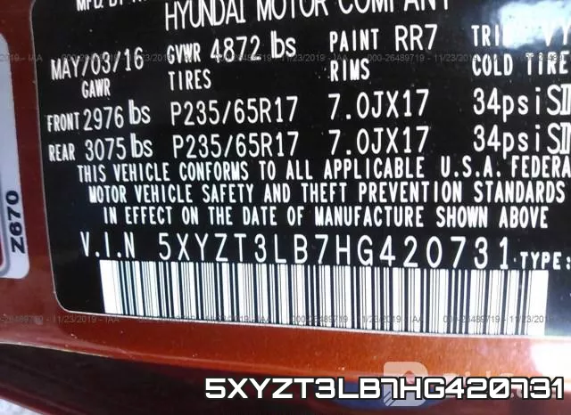 5XYZT3LB7HG420731 фото 10