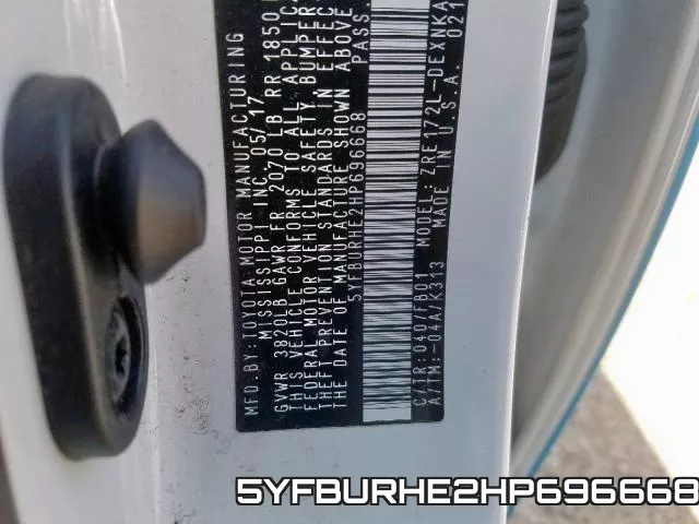 5YFBURHE2HP696668 фото 2
