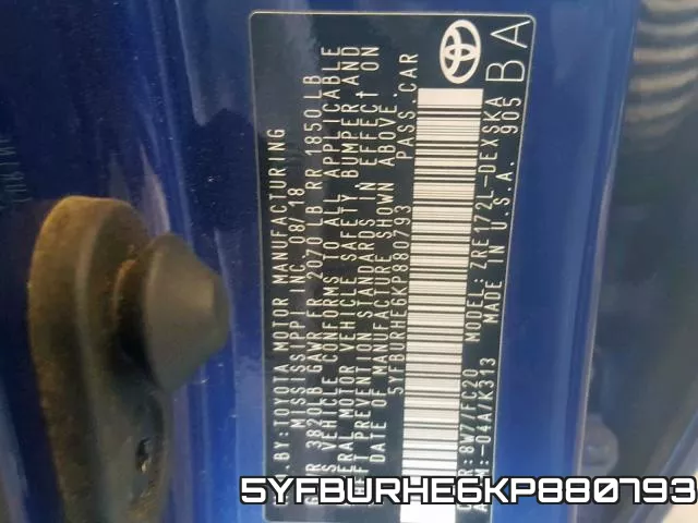 5YFBURHE6KP880793 фото 2