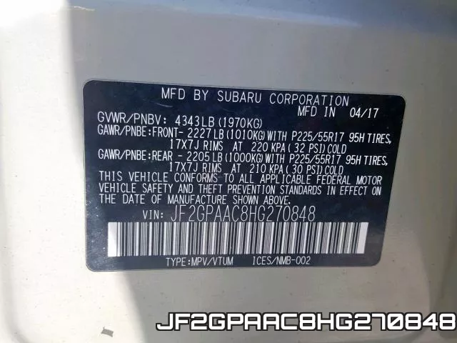 JF2GPAAC8HG270848 фото 2