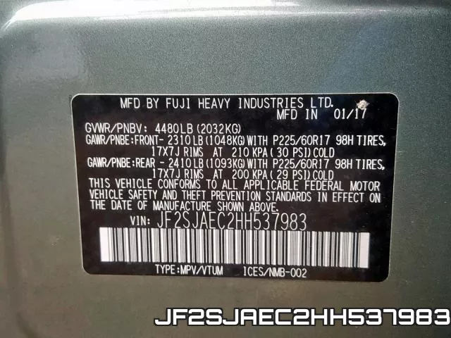 JF2SJAEC2HH537983 фото 2